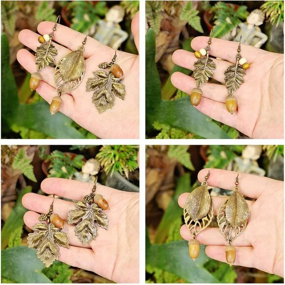 Handmade Leaf Natural Pine Cones Earrings for Women Autumn Pinecones Earrings Re - Picture 4 of 6